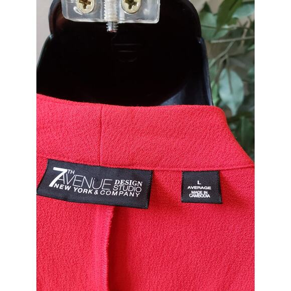 7th Avenue 2 Piece Suit Womens L/14 Red Pockets Slim Fit Notch Lapel Tie Waist - Picture 3 of 16